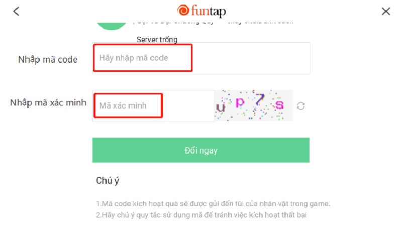 Những lưu ý khi nhập Funtap code